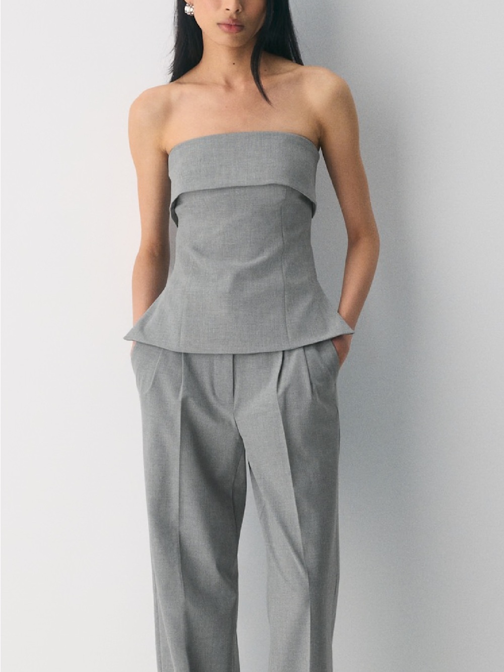 Aritzia Strapless Fold-Over Bustier Top Dark Gray - Picture 2 of 5